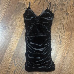 Katie J Black Velvet Spaghetti Strap Ruched Mini Dress - worn once!